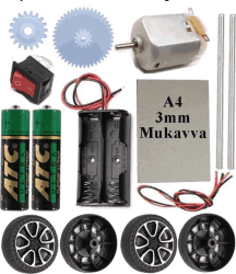 Artlantis Oyuncak Araba Yapım Seti DC Motor, Çark Dişli, Tekerlek ve Metal Şaftlı Okul Deney Seti KırtasiyeBurda.com