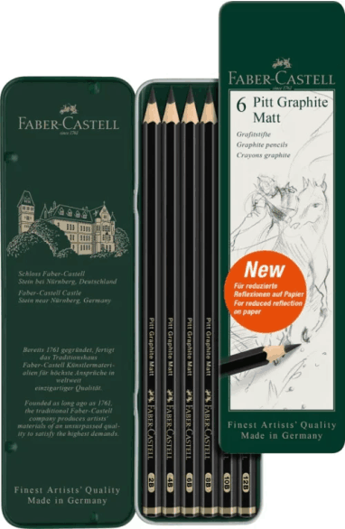Faber-Castell Pitt Graphite Matt Dereceli Kurşun Kalem Seti 6'lı - Parlama Yapmayan Ekstra Mat Çizim Kalemi